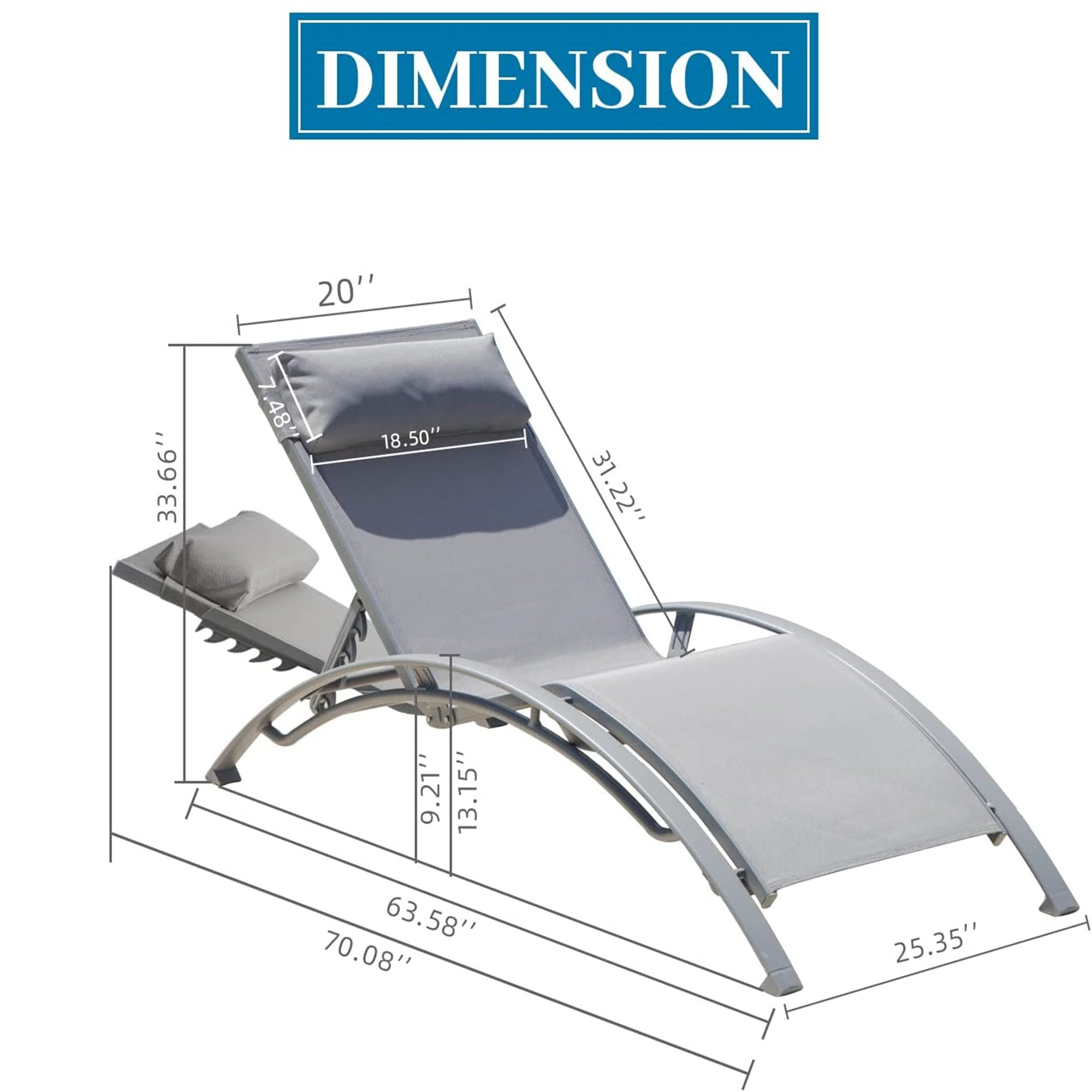 Outdoor Chaise Lounge Set of 2 Patio Recliner Chairs with Adjustable Backrest and Removable Pillow for Indoor&Outdoor Beach Pool Sunbathing Lawn (Gray, 2 Lounge Chairs) Doba